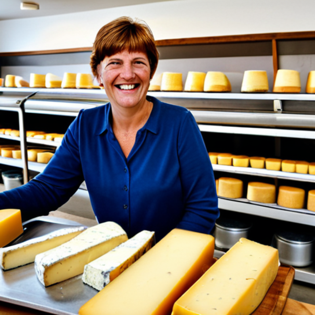 Allgäu Cheese Producer Online**
"A charming, family-run cheese farm in the Allgäu region of Germany. The cheesemaker, a friendly woman in her late 40s, is smiling and pointing to a laptop displaying a beautifully designed online shop. Cows graze peacefully in the background. The shop features photos of the cheese-making process and happy cows. Image should evoke feelings of warmth, authenticity, and tradition meeting modernity. safe for work, appropriate content, fully clothed, professional photography, perfect anatomy, natural proportions, modest clothing. "
**