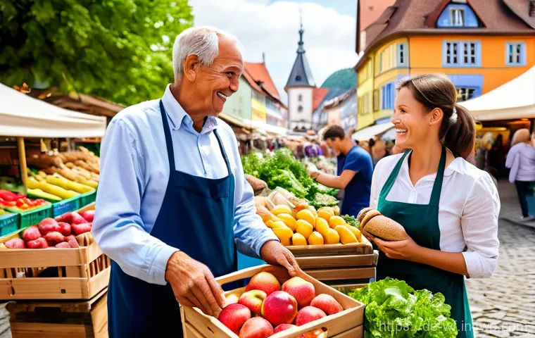 지역생산의 패러다임 변화 - **Vibrant German Farmer's Market Scene with Local Produce and Community**
A lively, outdoor farm...