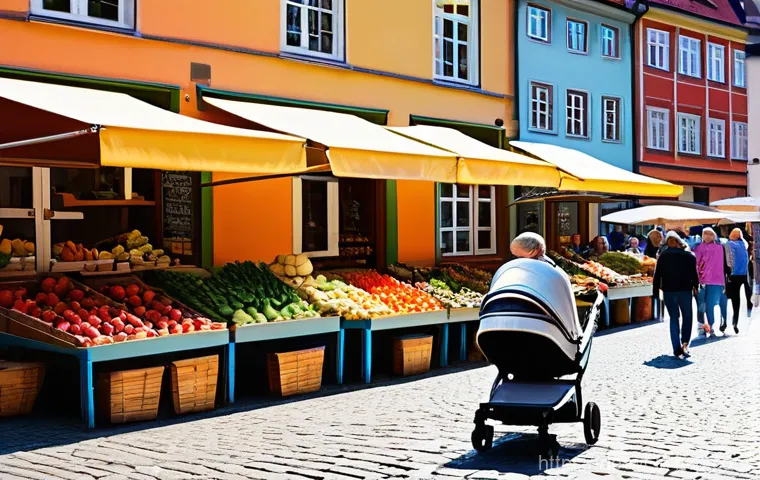 지역생산의 기후 변화 대응 전략 - **Prompt 1: Vibrant German Weekly Market Scene**
"A bustling, sunlit weekly market in a charming...