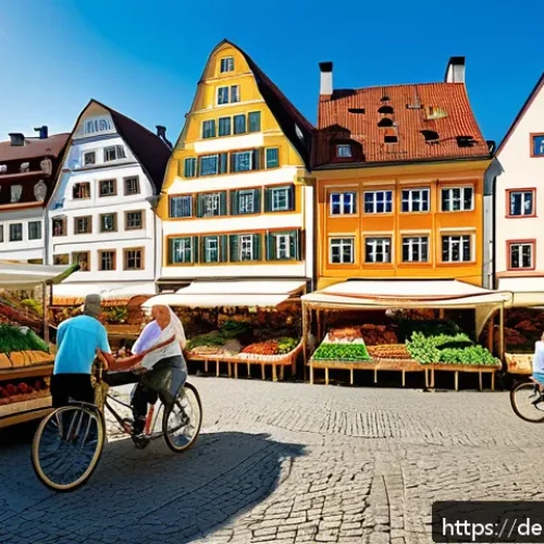Home 17 지역생산의 최신 트렌드 분석 - A vibrant German farmers' market scene in a sunny town square, featuring local farmers selling fresh...
